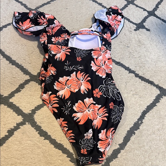 Eomenie Women's Tummy Control One Piece Swimsuit Ruffle Square Neck Bathing Suit - Picture 3 of 3